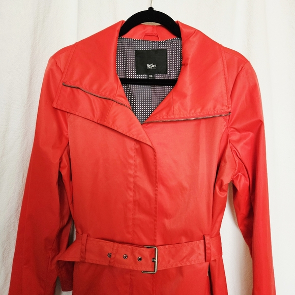 MOSSIMO Womens Red Y2K Retro Classic Preppy Belted Trench Coat Jacket Sz XL NEW! - Picture 2 of 14